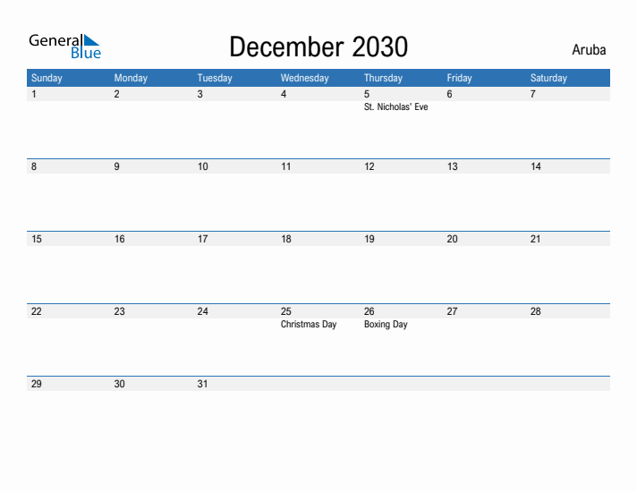 Fillable December 2030 Calendar