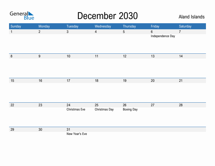 Fillable December 2030 Calendar