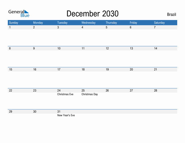 Fillable December 2030 Calendar