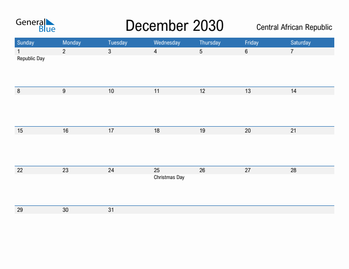 Fillable December 2030 Calendar