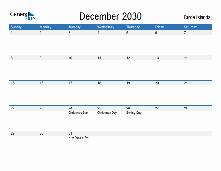 Fillable December 2030 Calendar