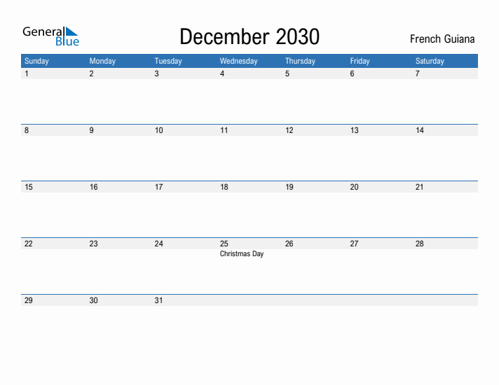 Fillable December 2030 Calendar