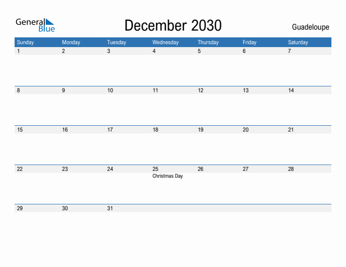 Fillable December 2030 Calendar