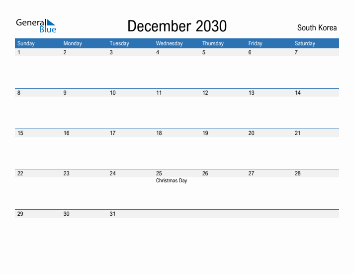 Fillable December 2030 Calendar