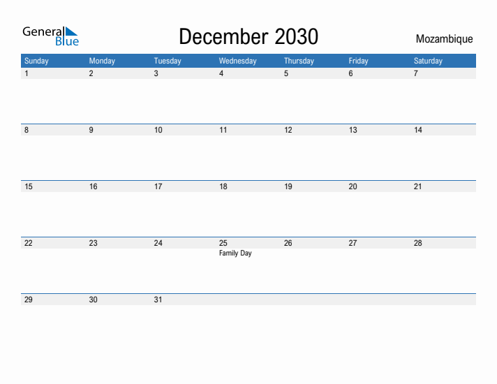 Fillable December 2030 Calendar