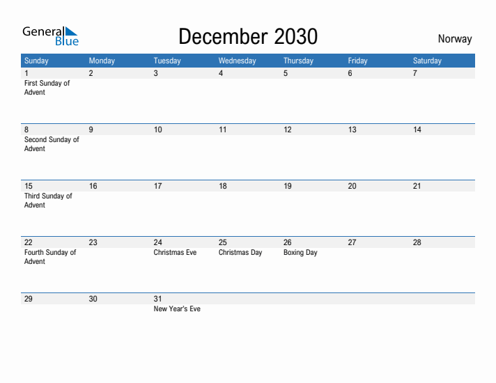 Fillable December 2030 Calendar