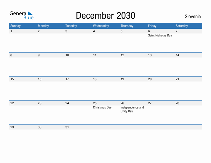 Fillable December 2030 Calendar