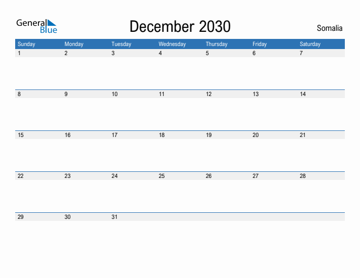 Fillable December 2030 Calendar