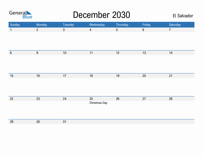 Fillable December 2030 Calendar