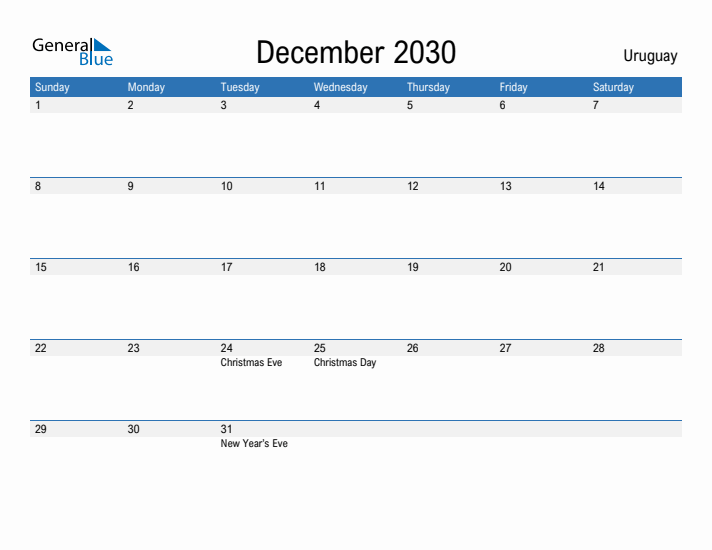 Fillable December 2030 Calendar