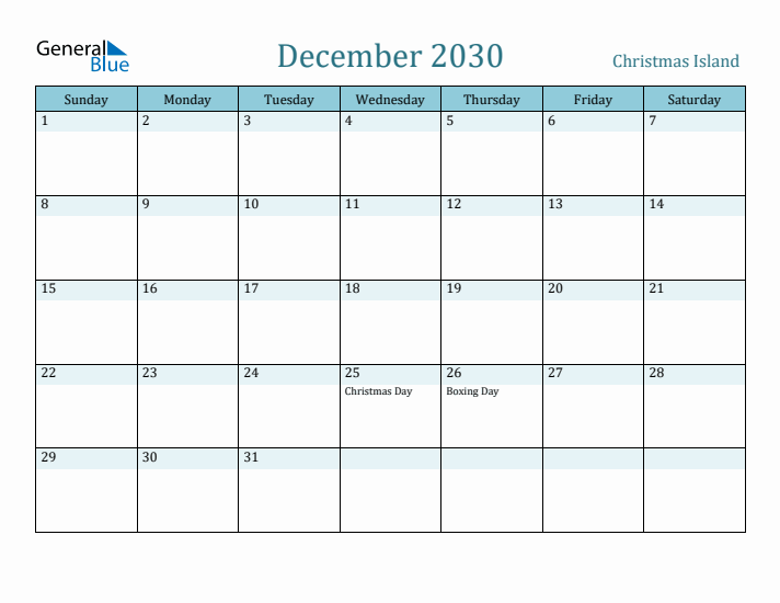 December 2030 Calendar with Holidays