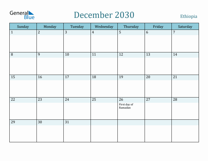 December 2030 Calendar with Holidays