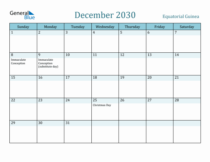 December 2030 Calendar with Holidays