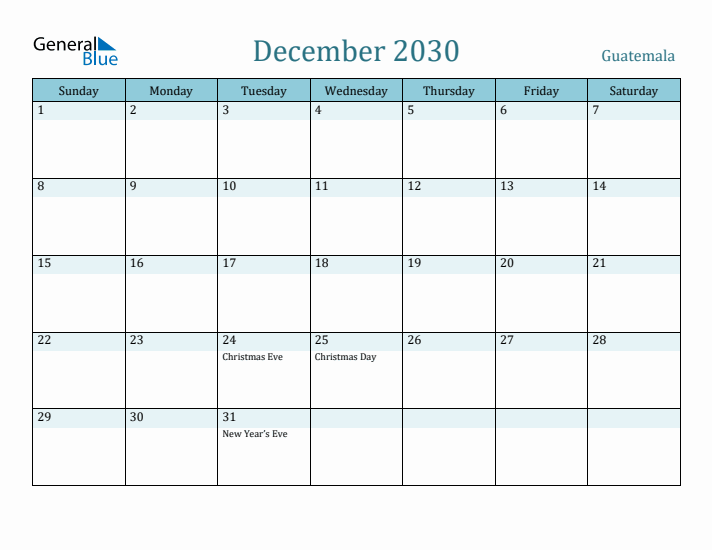 December 2030 Calendar with Holidays