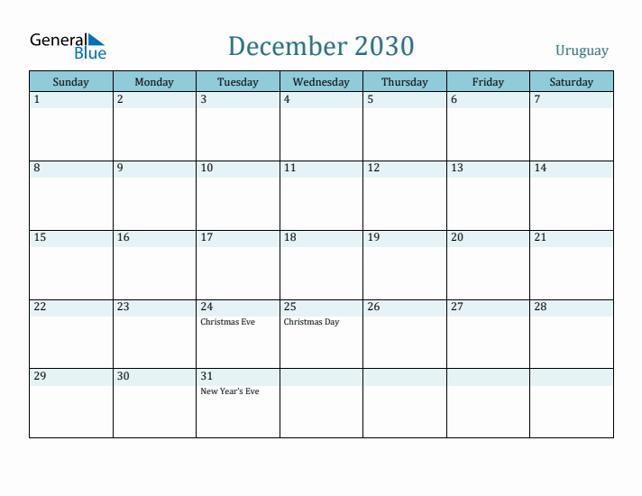 December 2030 Calendar with Holidays