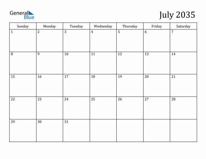 July 2035 Calendar