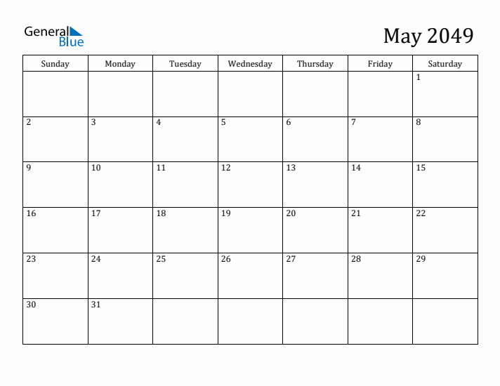 May 2049 Calendar