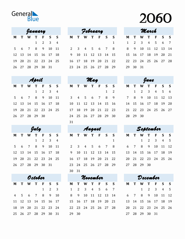 Calendar 2060 Free Download and Print