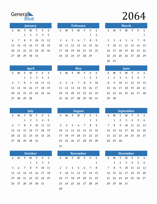 2064 Calendar