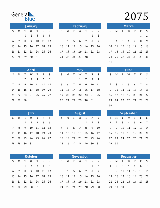 2075 Calendar