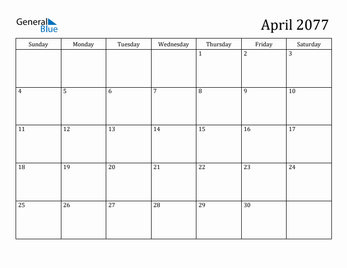 April 2077 Calendar