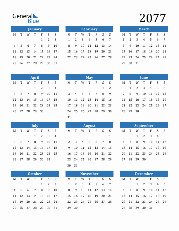 2077 Calendar