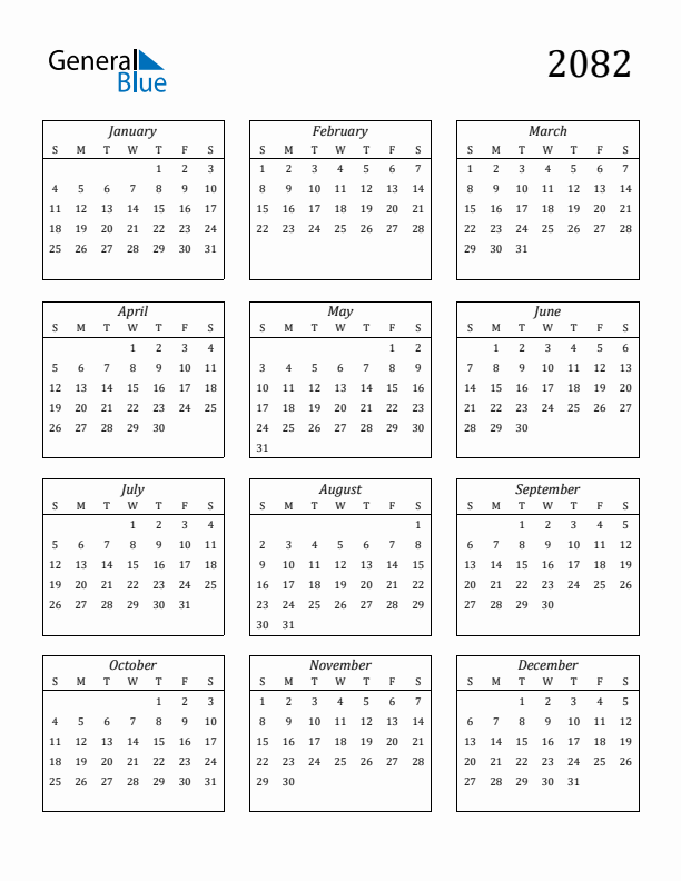 Blank Calendar 2082