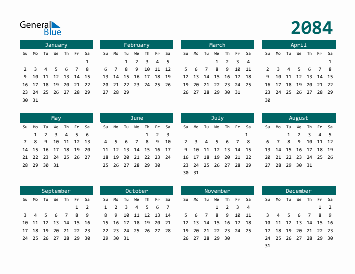 Downloadable 2084 Calendar