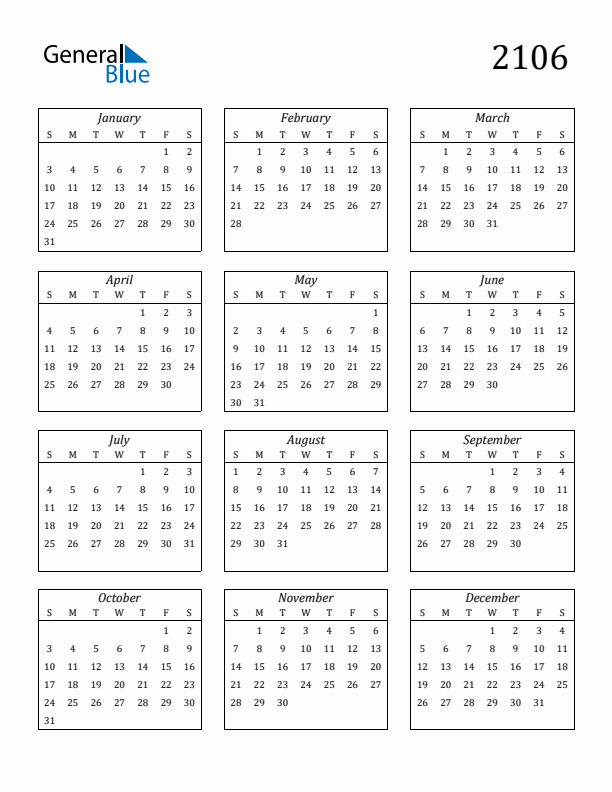 Blank Calendar 2106