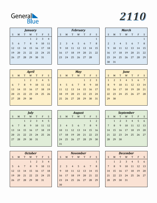 Calendar for 2110 (Sunday Start)