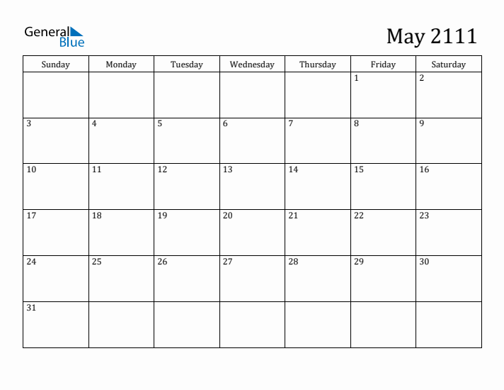 May 2111 Calendar