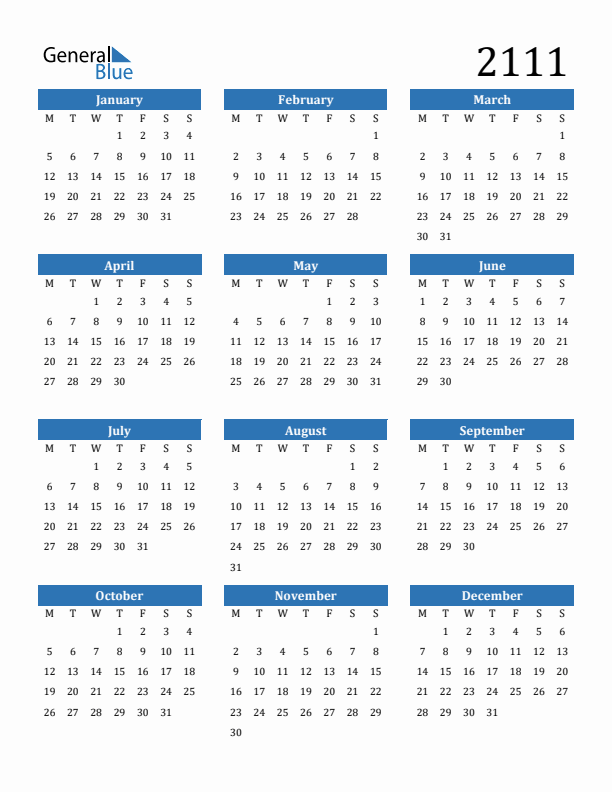 2111 Calendar