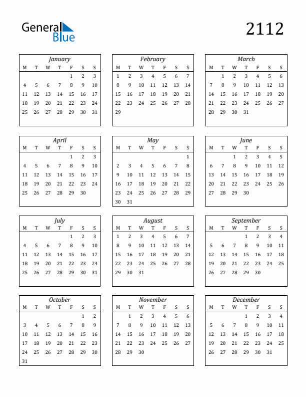 Blank Calendar 2112