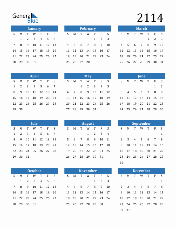 2114 Calendar