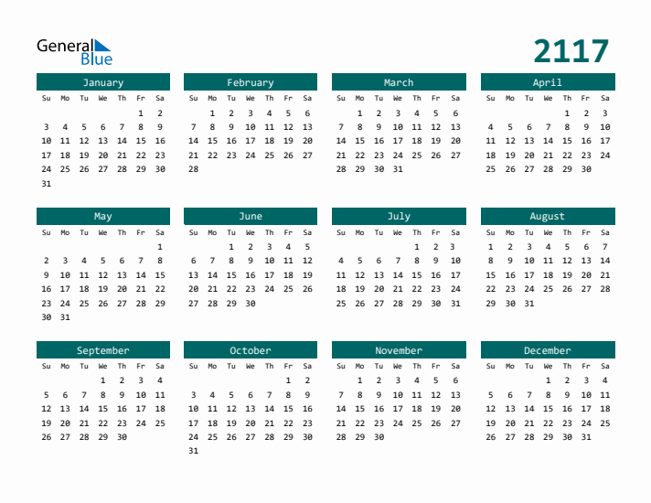 Downloadable 2117 Calendar