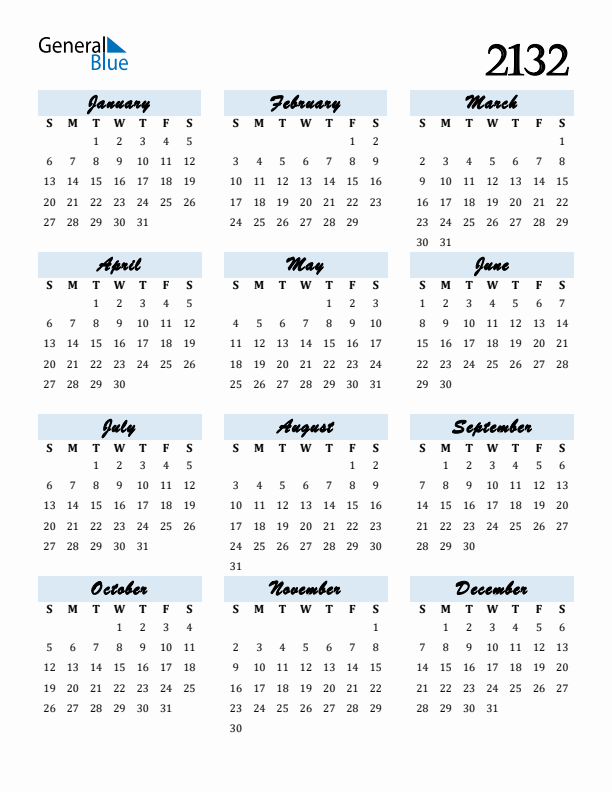 Calendar 2132 Free Download and Print