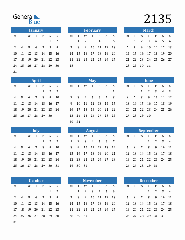 2135 Calendar