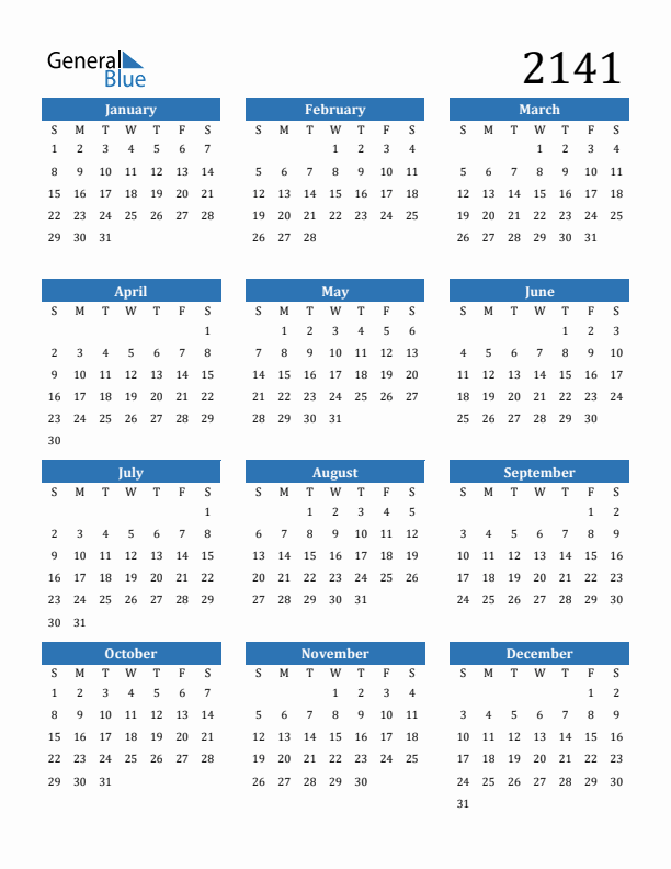 2141 Calendar