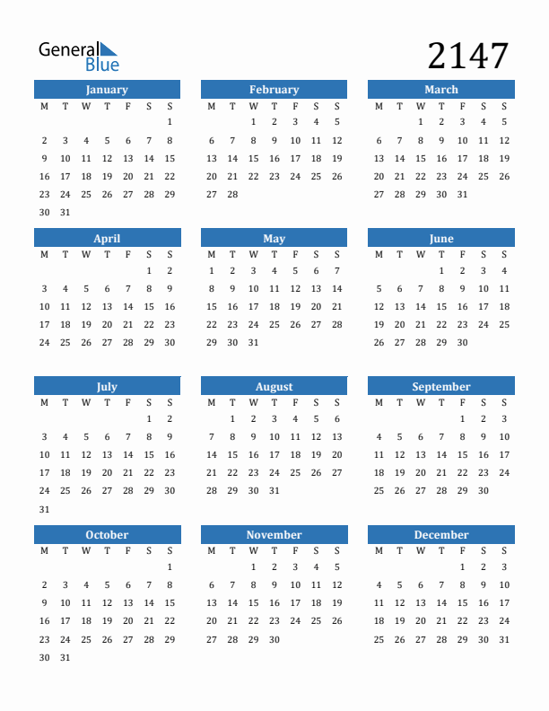 2147 Calendar