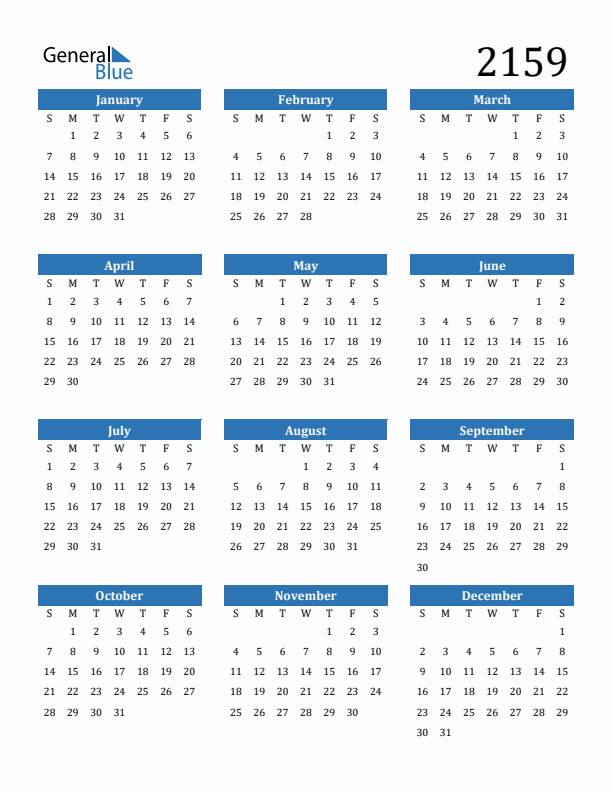 2159 Calendar