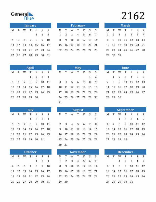 2162 Calendar