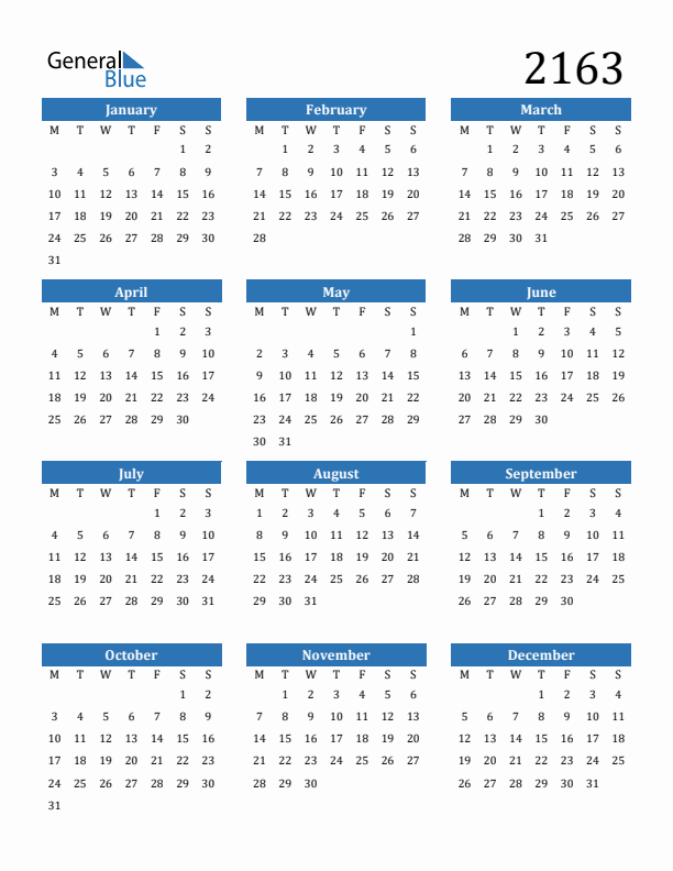 2163 Calendar