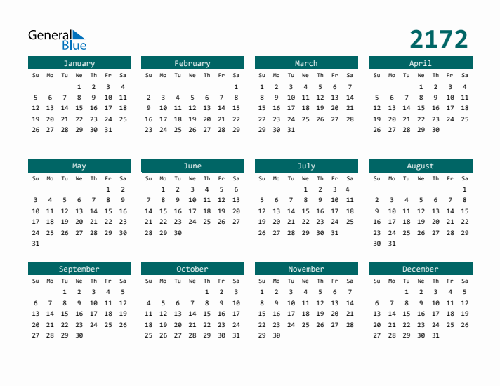 Downloadable 2172 Calendar