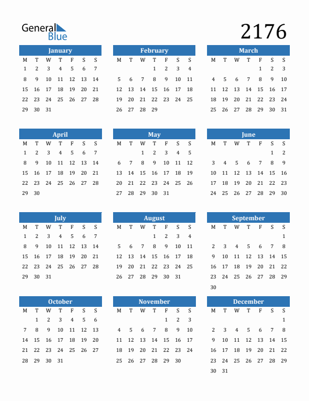 2176 Calendar