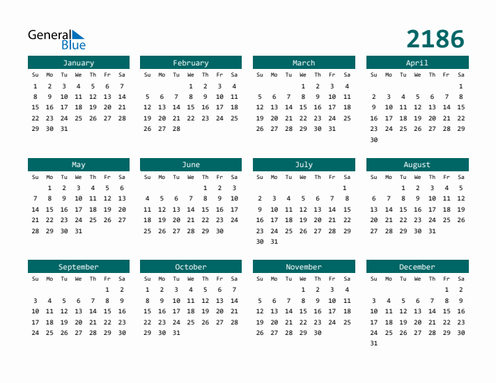 Downloadable 2186 Calendar