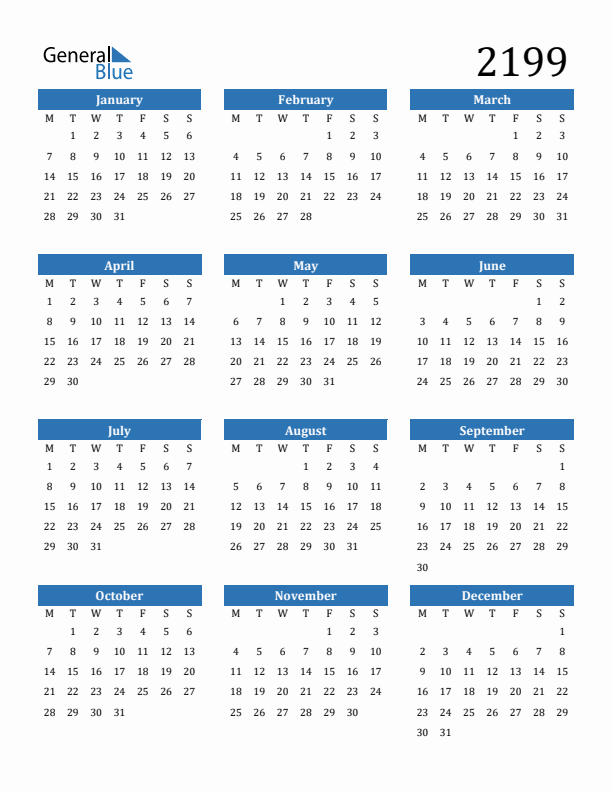 2199 Calendar