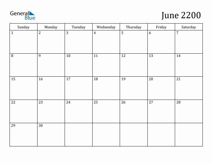 June 2200 Calendar