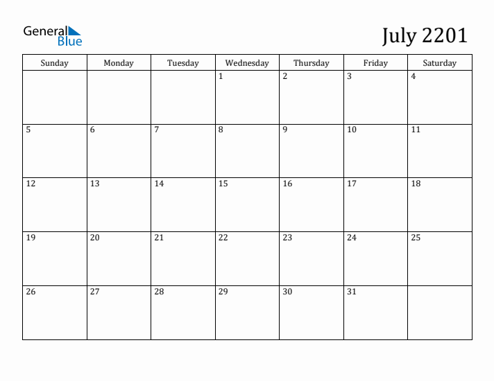 July 2201 Calendar