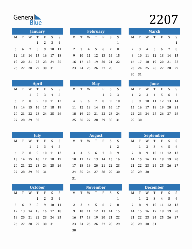 2207 Calendar