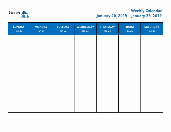 Free Editable Weekly Calendar with Sunday Start - Week 4 of 2019